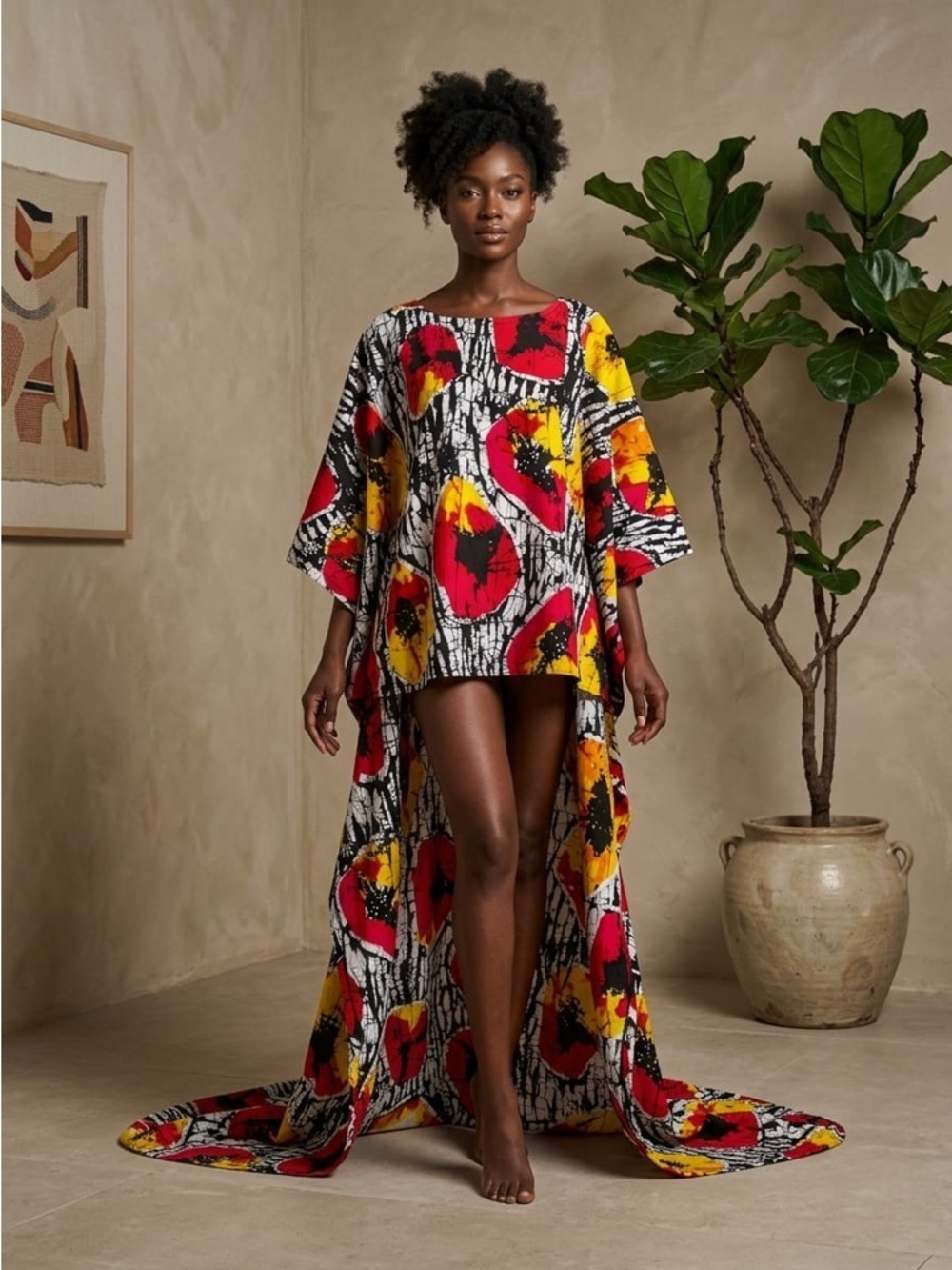 Bold Abstract Pattern High/Low Kaftan Top - Picture 2 of 13